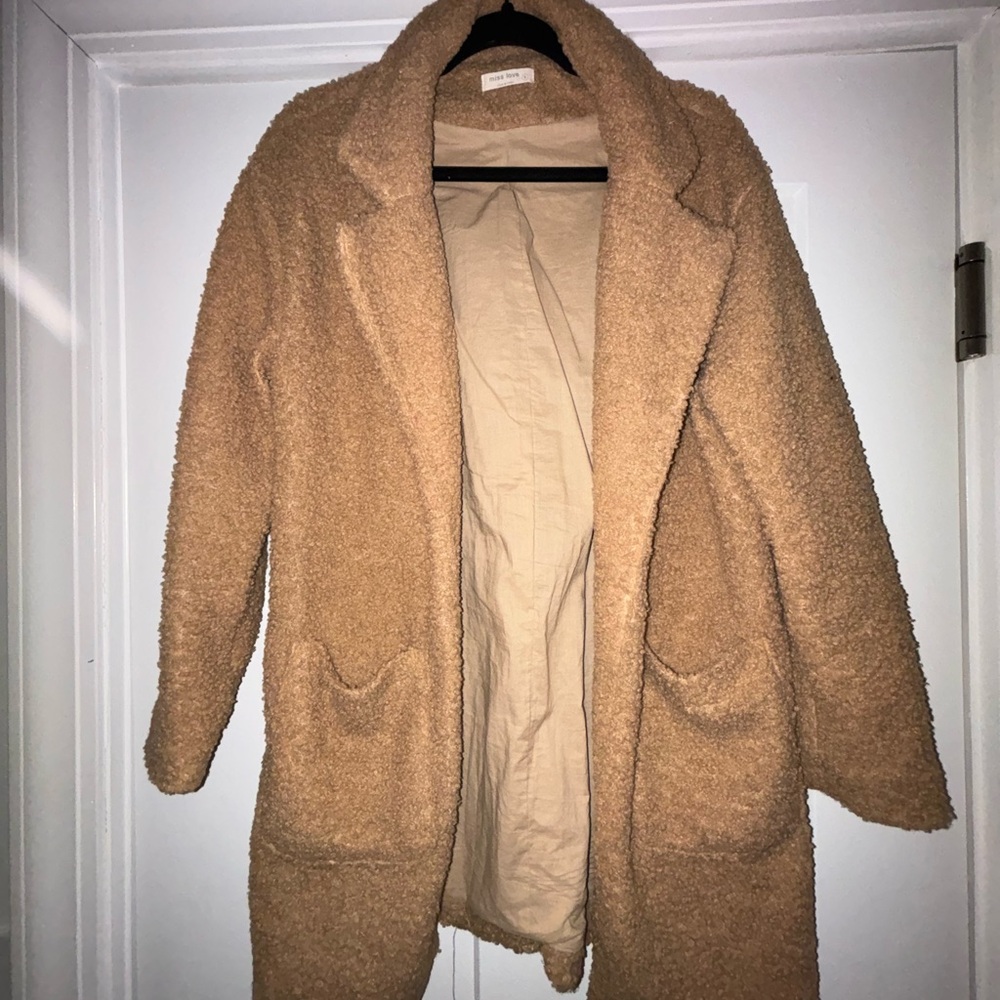 Miss Love Tan  Teddy Jacket with Plush Texture and Oversized Style